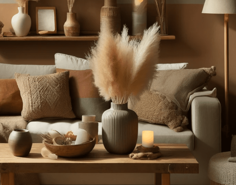 A cozy earth-toned home interior featuring warm neutral walls, soft terracotta and muted green accents featured image.