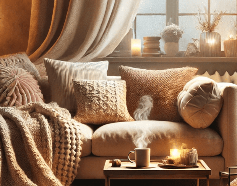 A cozy living room featuring soft, layered textures, warm lighting, and thoughtfully arranged decor -featured image